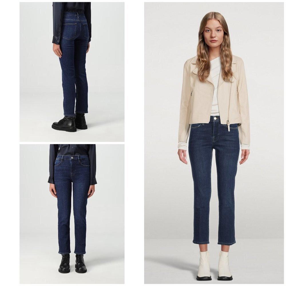 EUC FRAME Le High Straight-Leg  Medium Dark Frame Denim Straight Ankle Jeans 26 